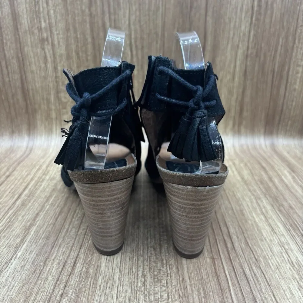 Miz Mooz Maddie Sandals Womens 39 US 8.5-9 Black Leather Open Toe Heels‎ Booties